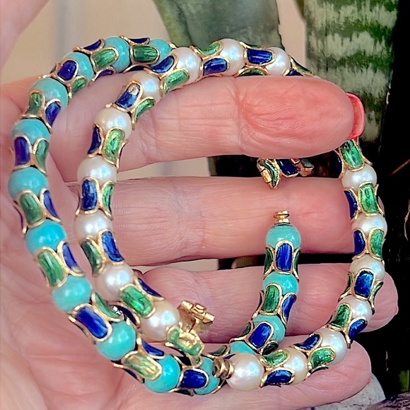 Vintage Jewelry - 18 karat gold enamel and turquoise bracelet